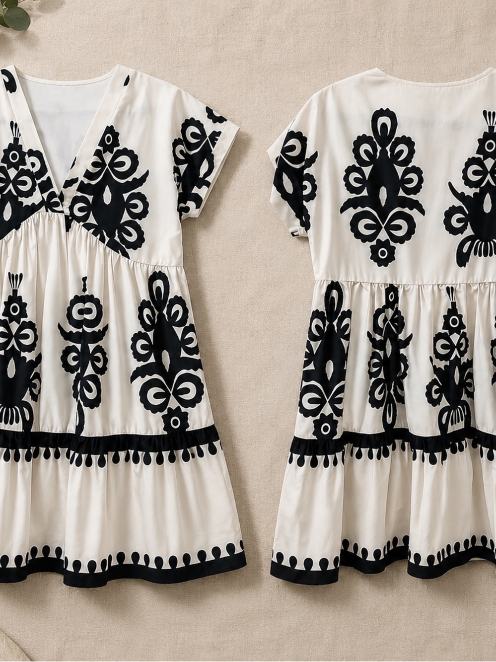Women’s Boutique Black & White Embroidered Tiered Dress